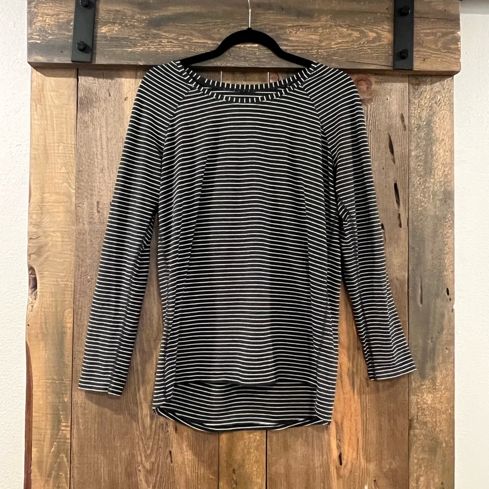 EUC Lululemon Emerald Long Sleeve Heathered Grey White Stripe Pima Cotton